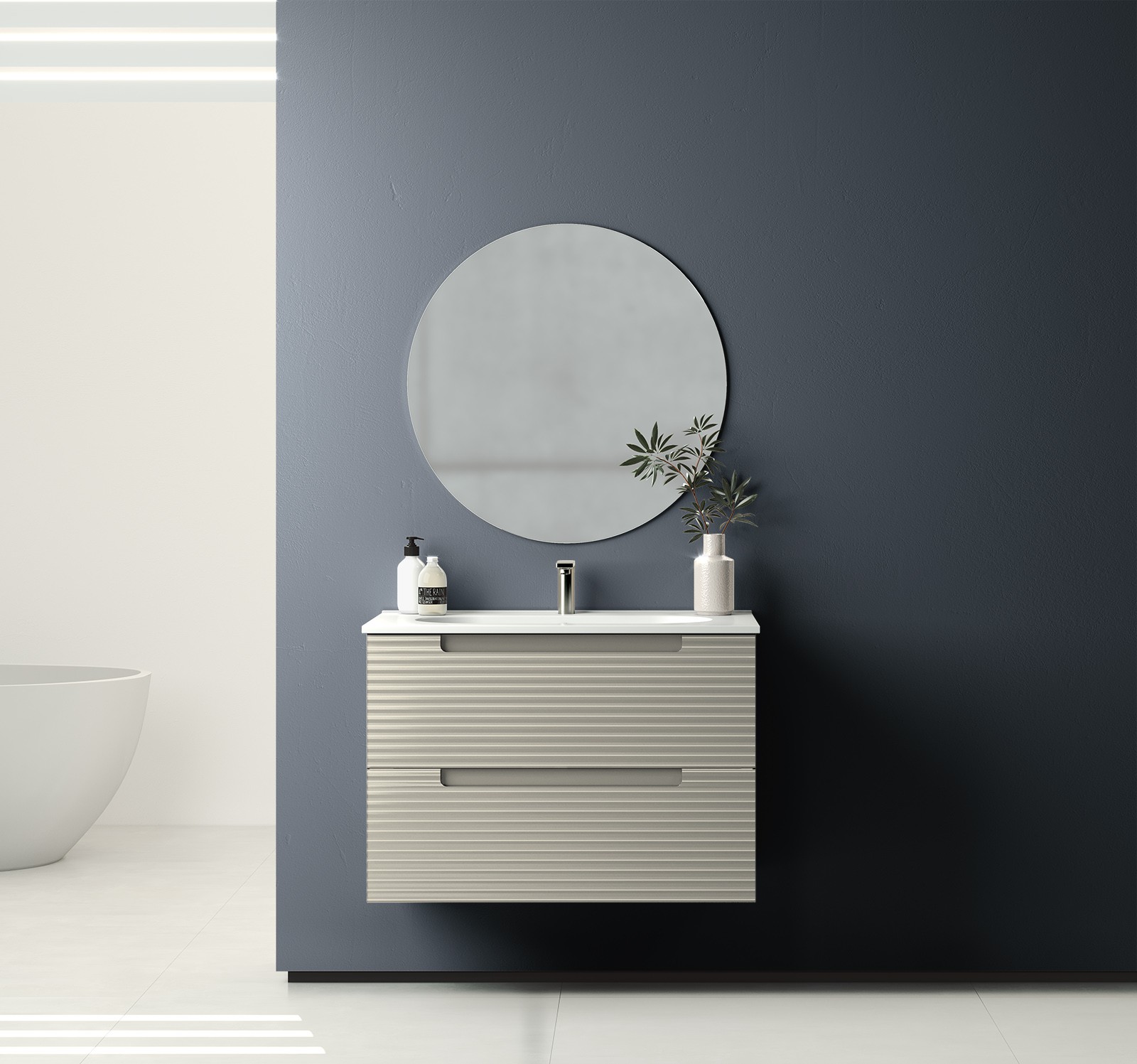 Mueble de baño suspendido 2 cajones con lavabo color Cotton Modelo